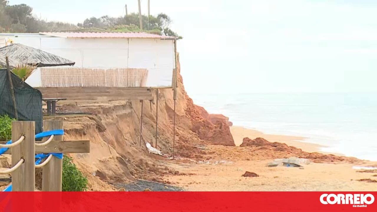 Rough sea conditions are contributing to the retreat of the coastline at Praia do Forte Novo in Quarteira