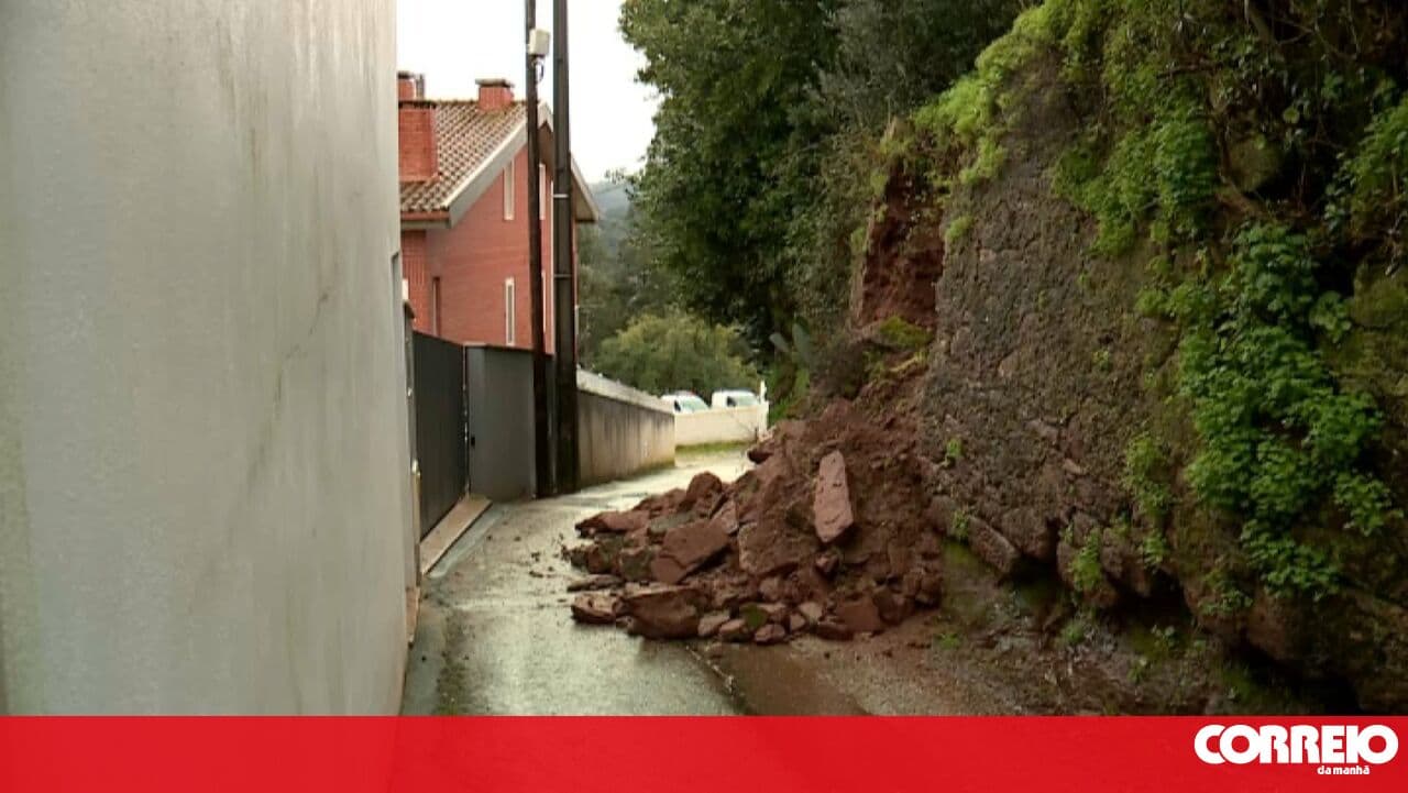 Bad weather causes a wall to collapse next to houses in Coimbra