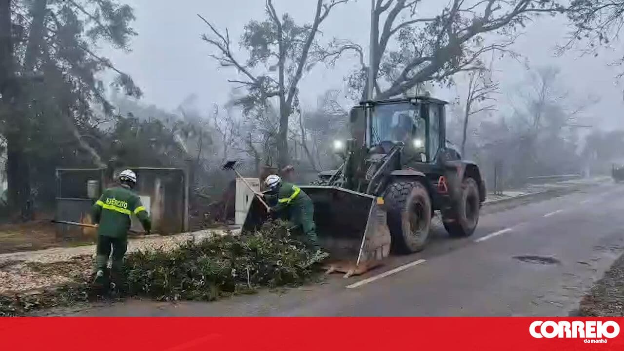 Soldiers clear streets in Alvaiázere after bad weather leaves several roads closed