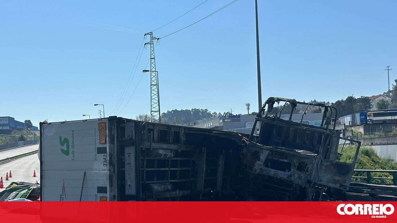 Truck skids and catches fire on the A1 in Vila Nova de Gaia
