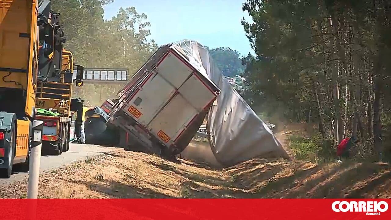 Car transporter truck skids off the A1 motorway