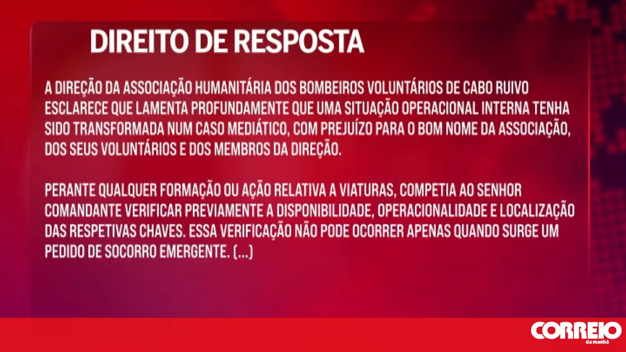 Right of reply from the Board of the Humanitarian Association of Cabo Ruivo Volunteer Firefighters