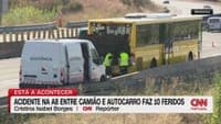 Truck hits rear of bus: 10 injured