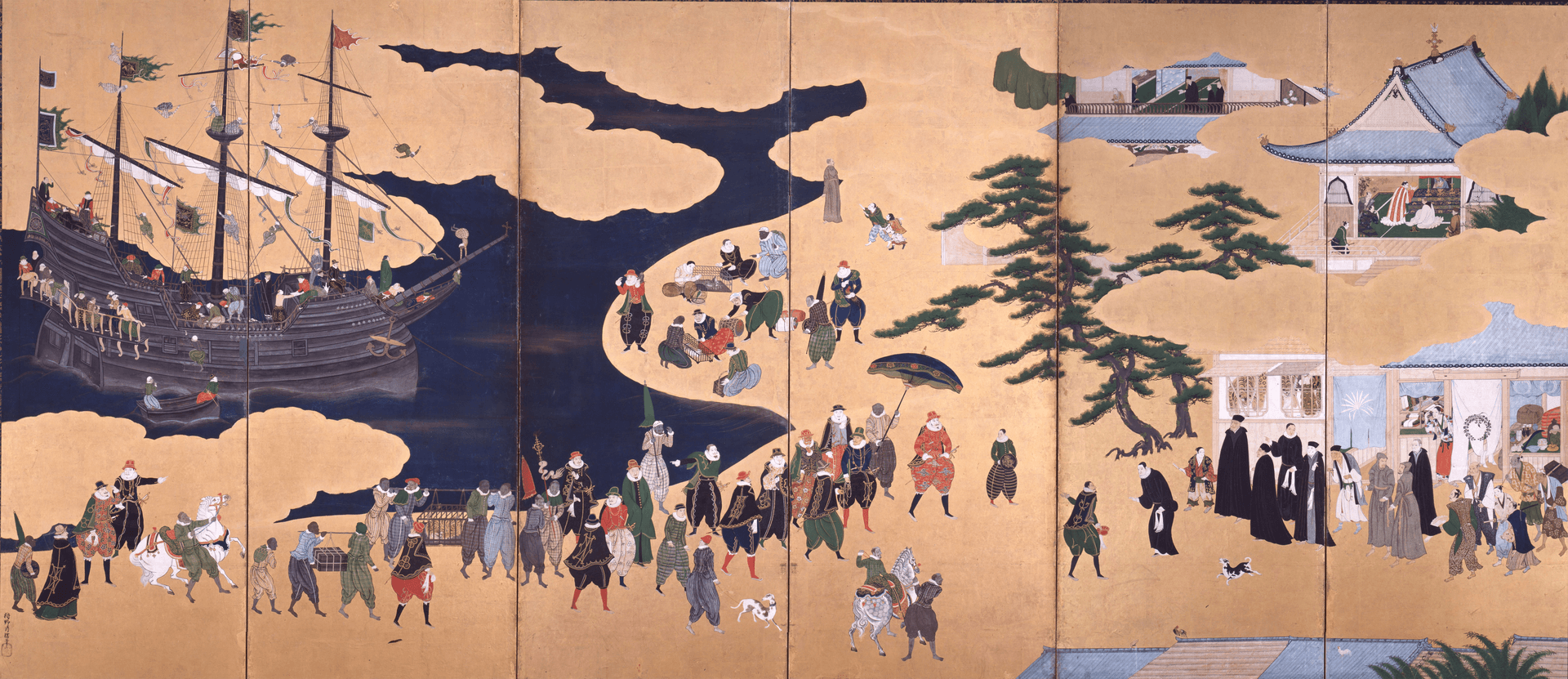 Namban Screens (Biombos Namban) by Kanō Naizen (attrib.)