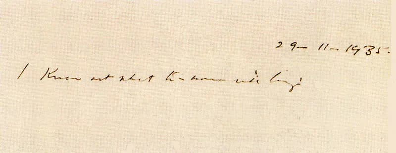 A pale sheet of paper with a hasty handwritten date, 29-11-1935, at the top right and below it a single line of looping, barely legible handwriting.
