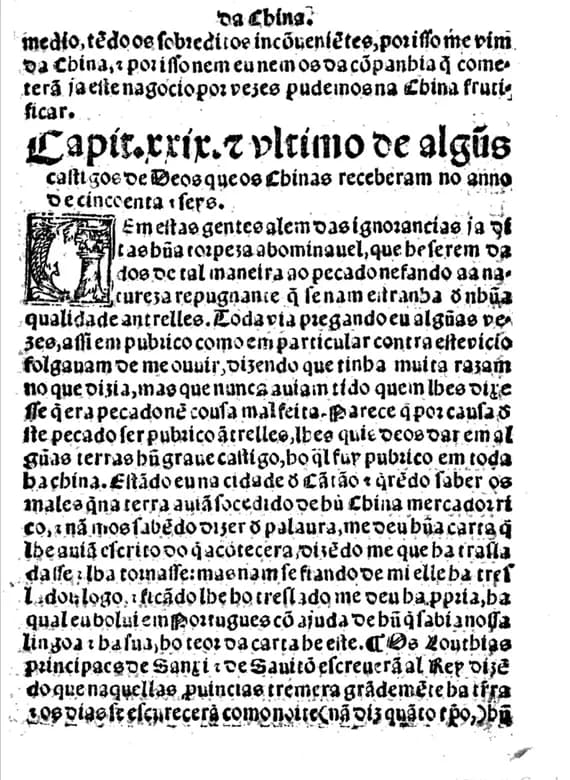 A printed page of dense black-letter Portuguese type. A heading in larger type begins Capit. xxix, and the first paragraph opens with a decorated initial letter.