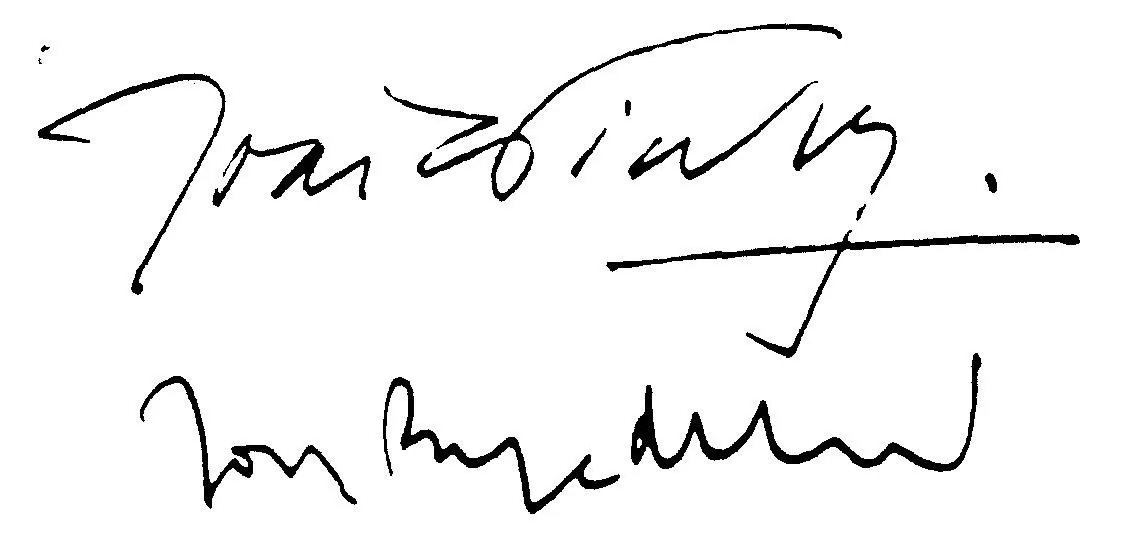 Two handwritten signatures in black ink on a white background, one above the other, the upper one underlined with a long horizontal stroke.