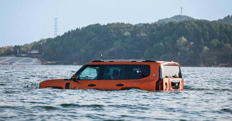 This is the true all-terrain vehicle. Not even a lake can stop it
