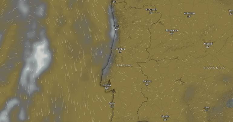 Eclipse map. Clouds may hinder viewing from Minho to Peniche
