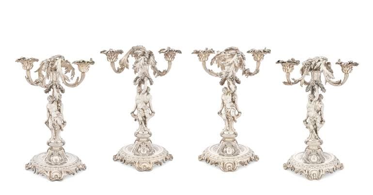The candelabra from the Germain dinner service that are returning to Portugal