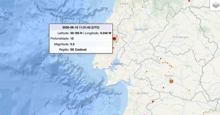 3.3 magnitude earthquake with epicentre in Cadaval