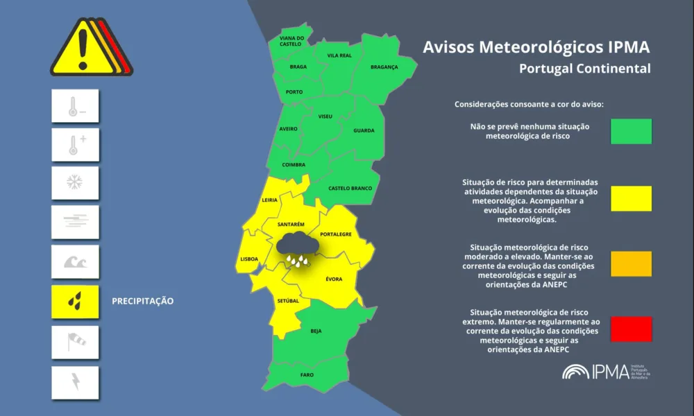Atenção aos Avisos Meteorológicos para Portugal Continental:
Precipitação - Amar... - Canal Alentejo