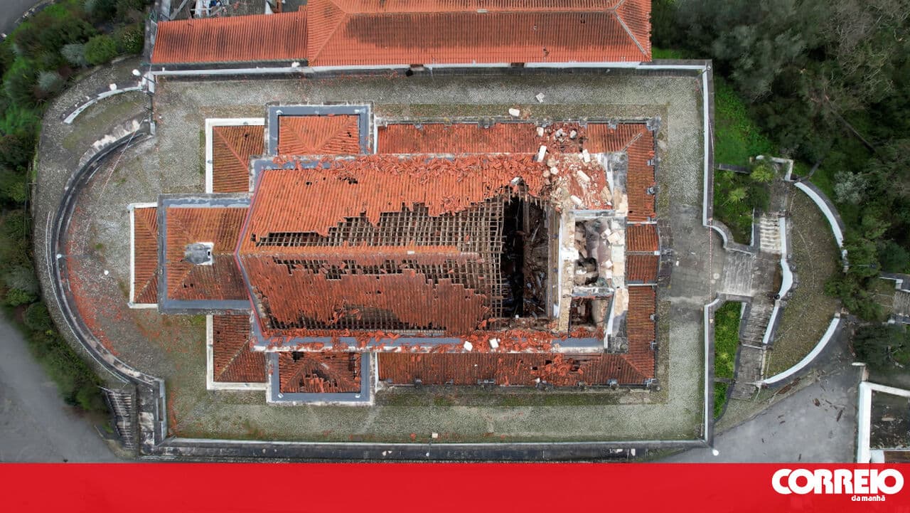 A church and a stadium destroyed and roads flooded: the effects of Storm Kristin captured by drone