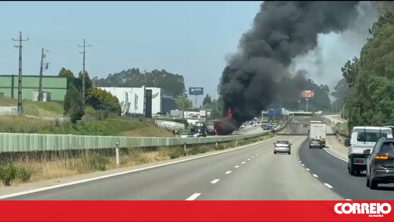 Truck catches fire on the A1 in Santa Maria da Feira. Road is closed