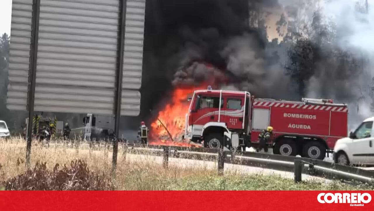 Truck trailer destroyed by flames in Águeda