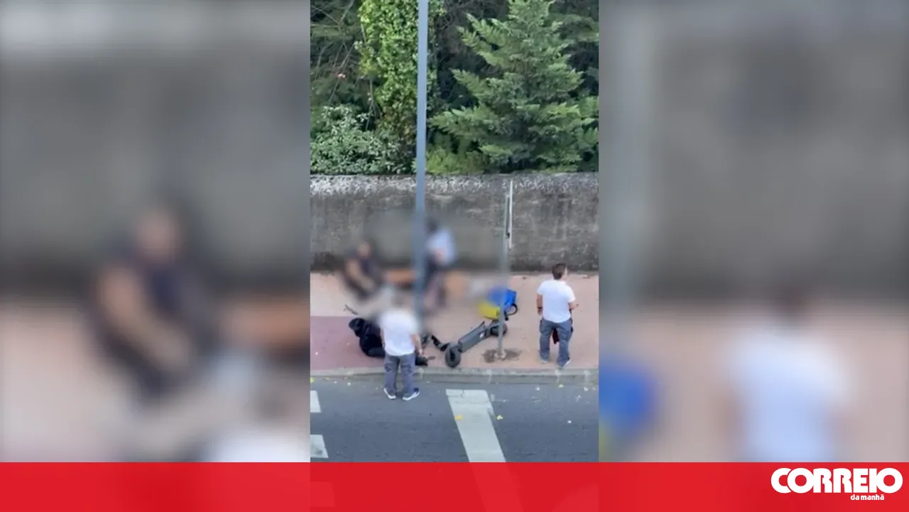 Boy on scooter hits woman crossing a pedestrian crossing in Sintra